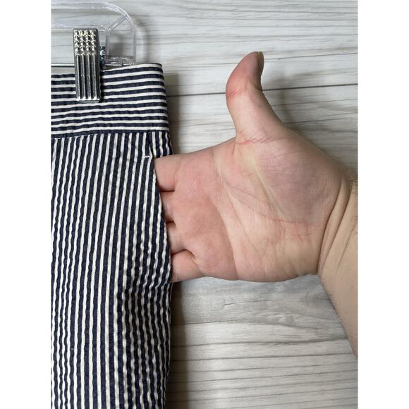 Ann Taylor Pants Womens 0 Navy White Devin Fit Striped Cotton Stretch Ankle - Picture 3 of 11